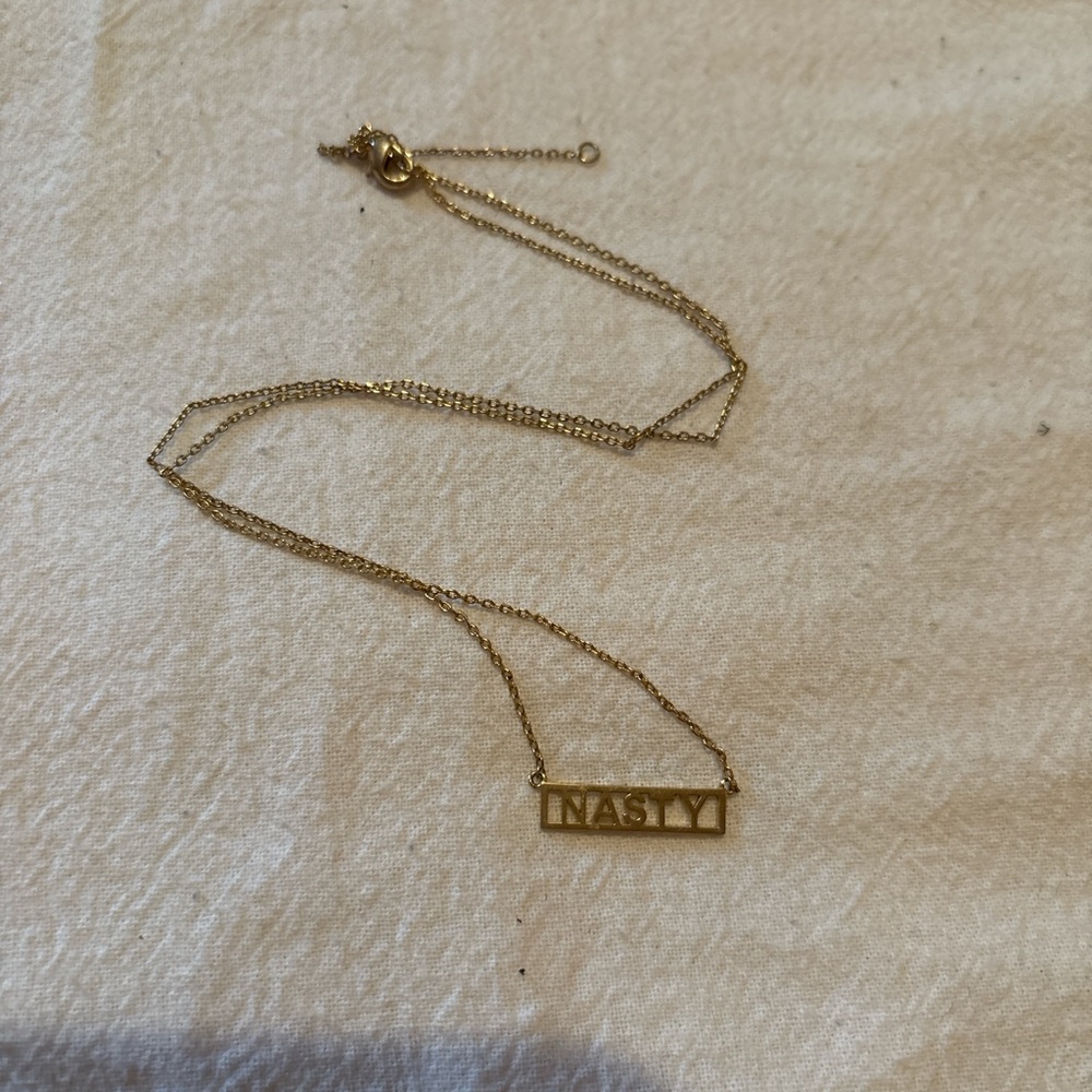 Gold 'NASTY' Bar Pendant Necklace - Women Jewelry